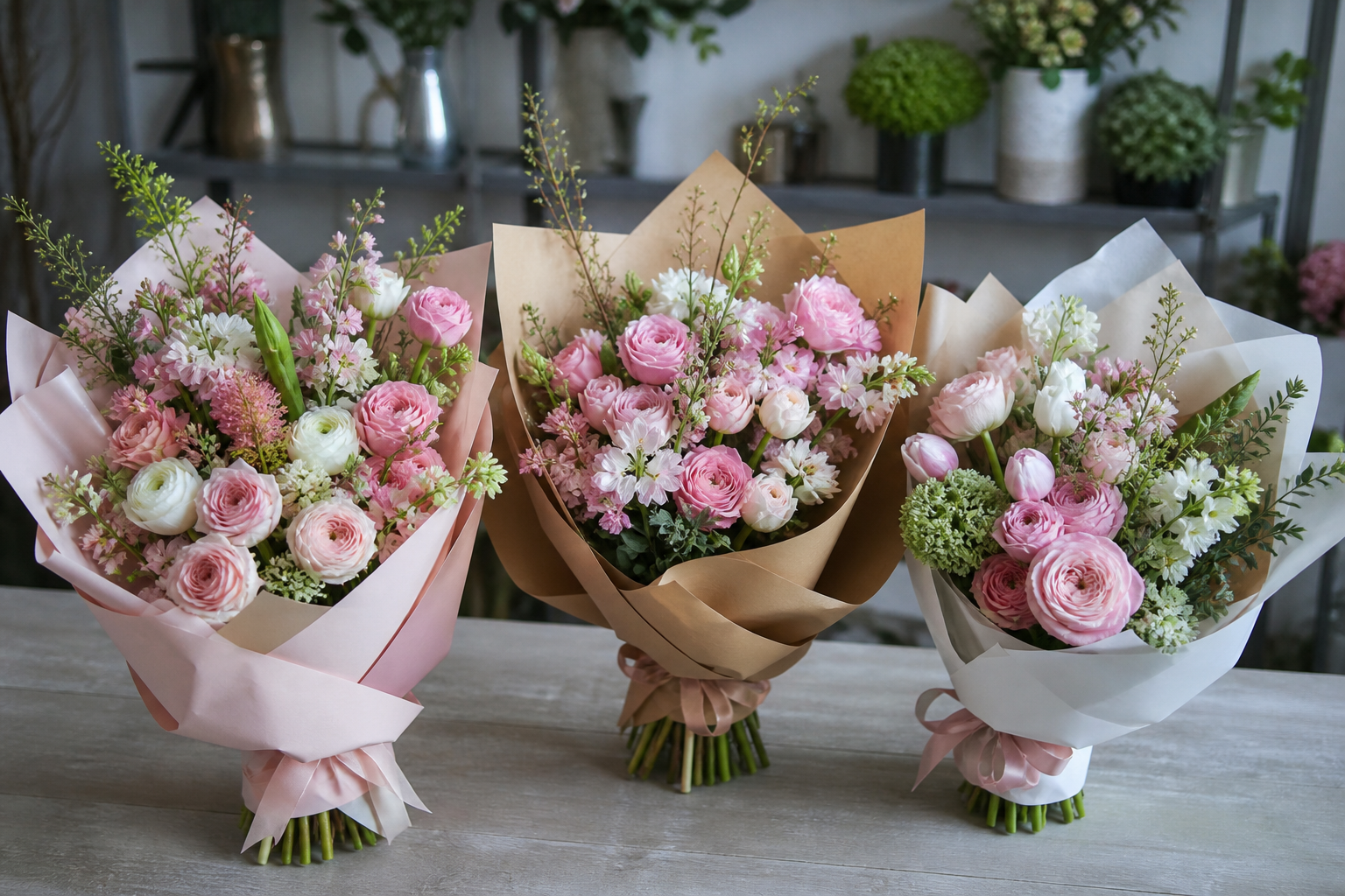 Spring bouquet collection wrapped in paper