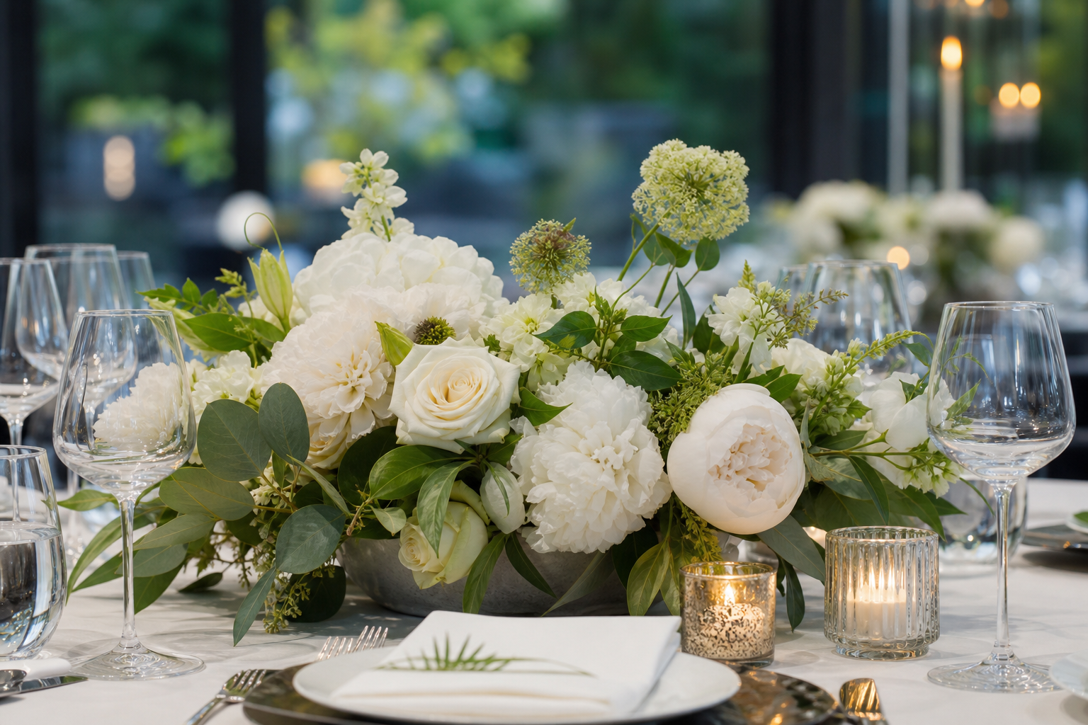 Low floral centerpiece for an event table